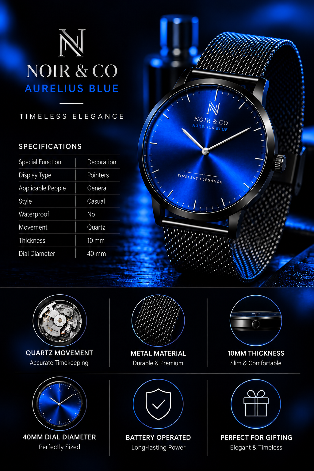 NOIR & CO. AURELIUS BLUE — Quiet luxury. Powerful presence.